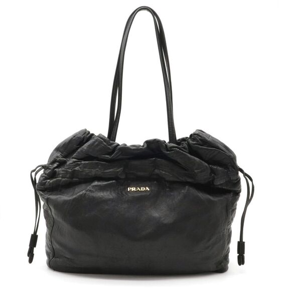 Prada Shoulder Bag Drawstring Type Tote Bag Nappa Leather Nero Black - Picture 1 of 6
